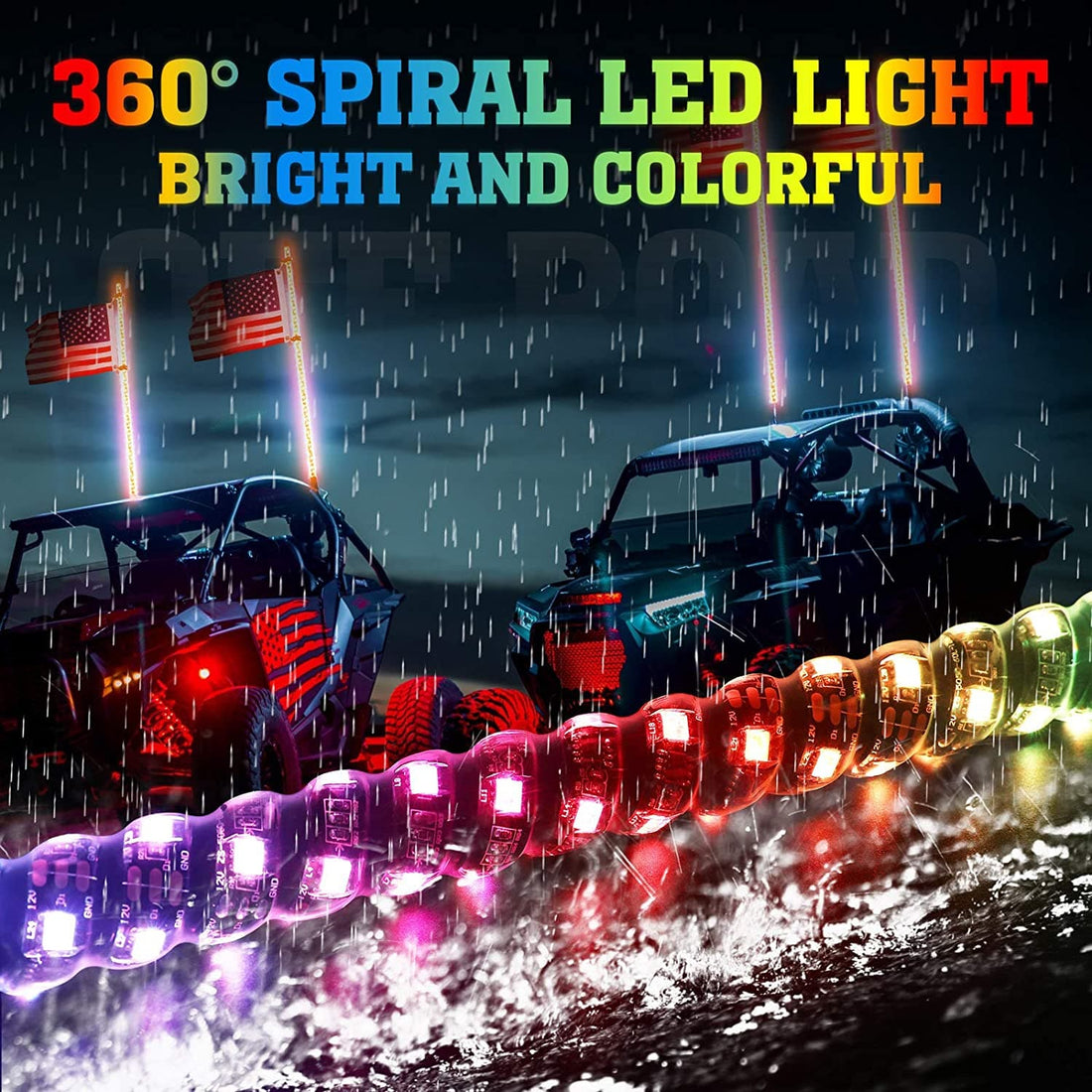 3FT 2PCS Spiral Whip Light Bluetooth Control for Polaris RZR - view 3