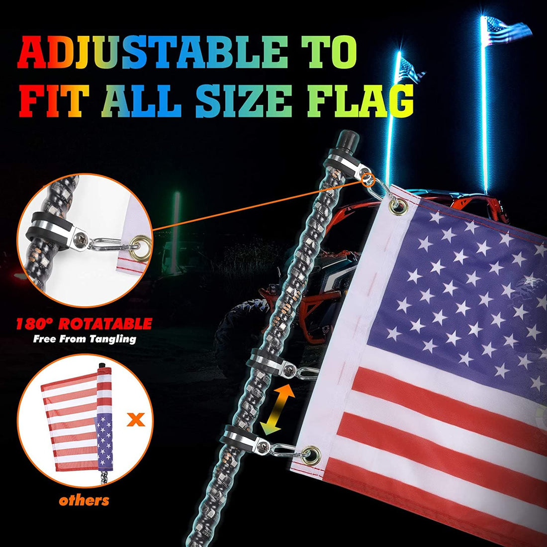 3FT 2PCS Spiral Whip Light Bluetooth Control for Polaris RZR - view 6