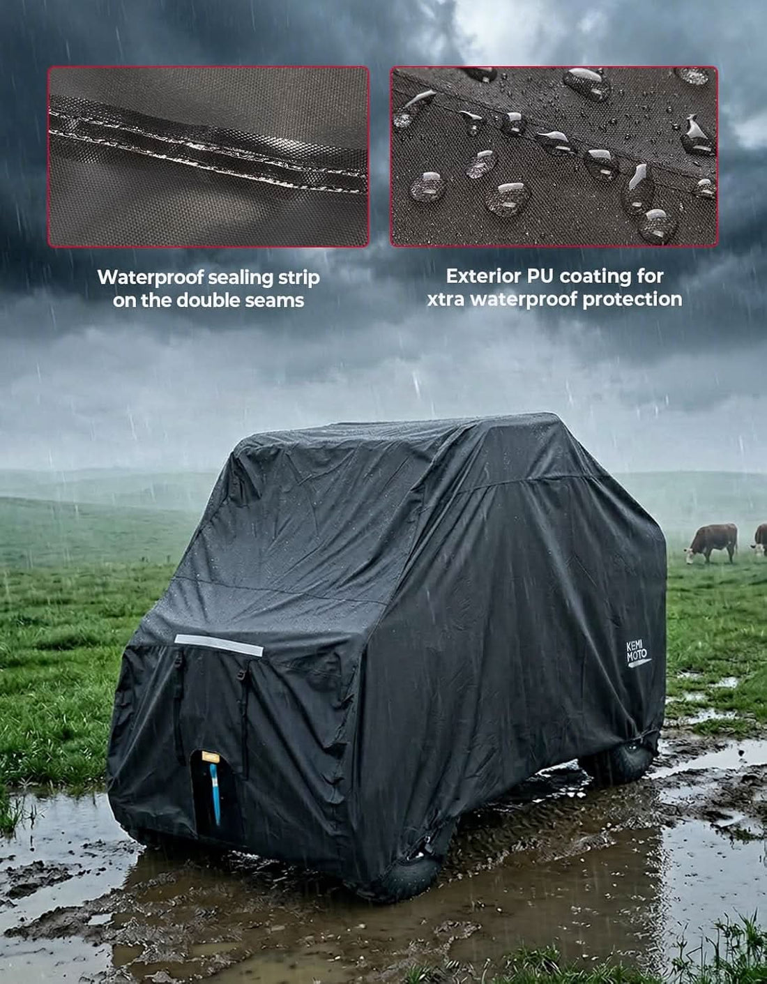 UTV 4-Seater Trailerable Cover for Can-Am Defender Maverick R Polaris RZR Ranger, 148" x 69" x 71" - view 3