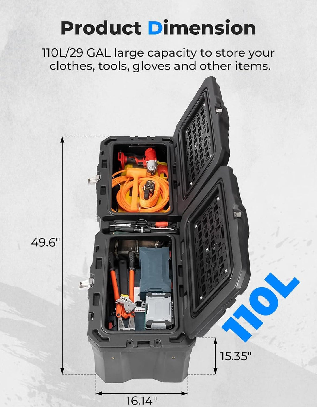 UTV Bed Box 29GAL for Polaris Ranger 1000 / XP 1000 / CREW 2018-2024 - view 2