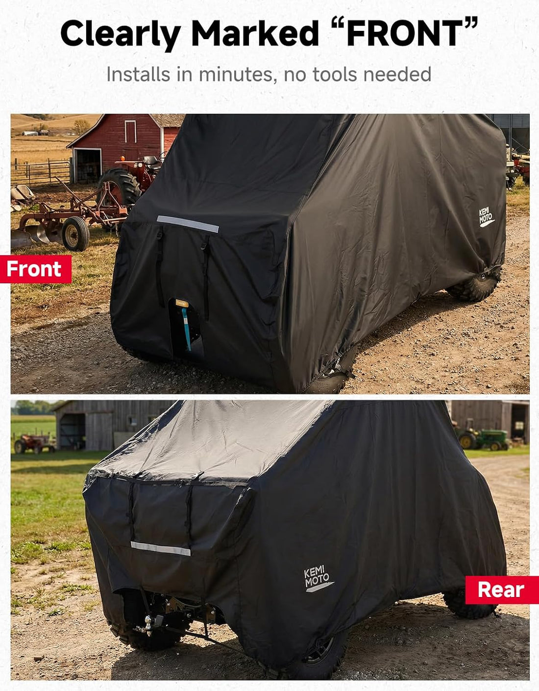 UTV 4-Seater Trailerable Cover for Can-Am Defender Maverick R Polaris RZR Ranger, 148" x 69" x 71" - view 7