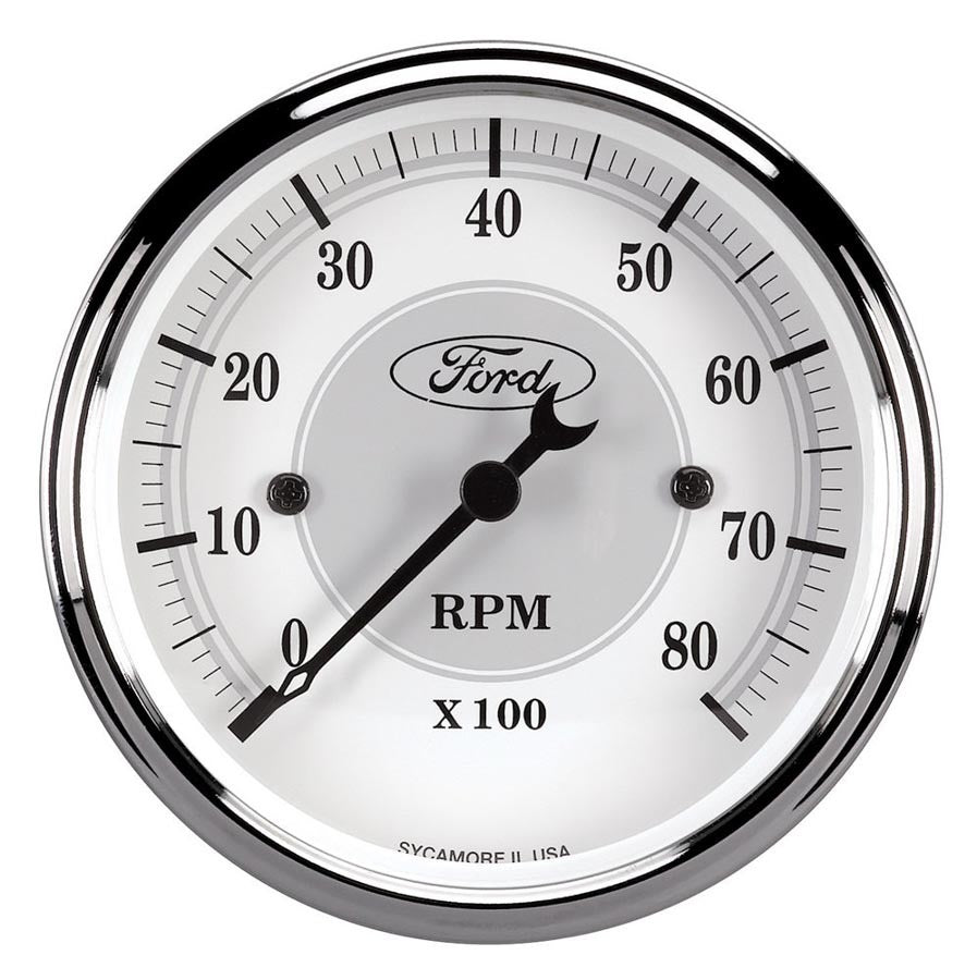 Ford Racing Tach - 3-1/8 In-Dach - White Face - 880088