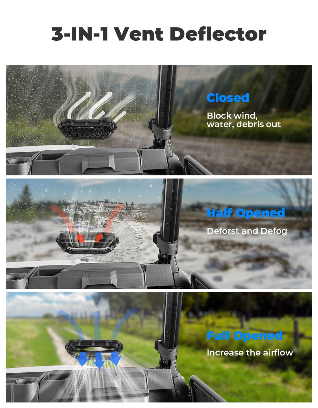 3-in-1 Vented Windshield for Polaris Ranger 1000 & XP 900 / 1000 (2014-2026) - view 3