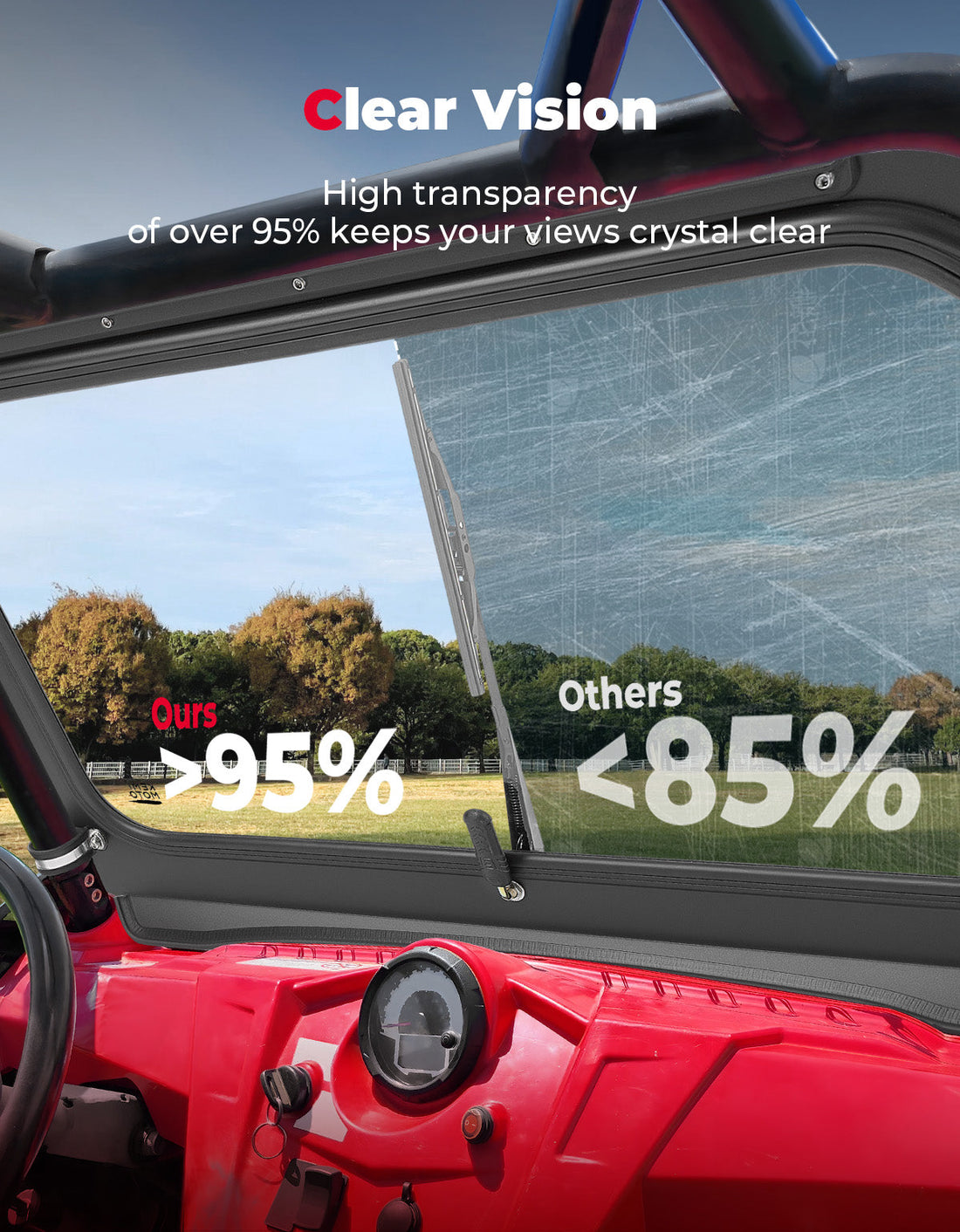 Full Front Windshield with Manual Wiper for Polaris RZR 570 / 800 / XP 900 (2008-2014) - view 3