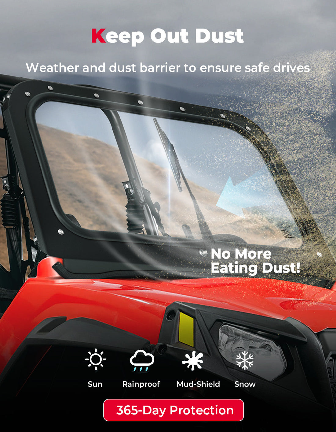 Full Front Windshield with Manual Wiper for Polaris RZR 570 / 800 / XP 900 (2008-2014) - view 4