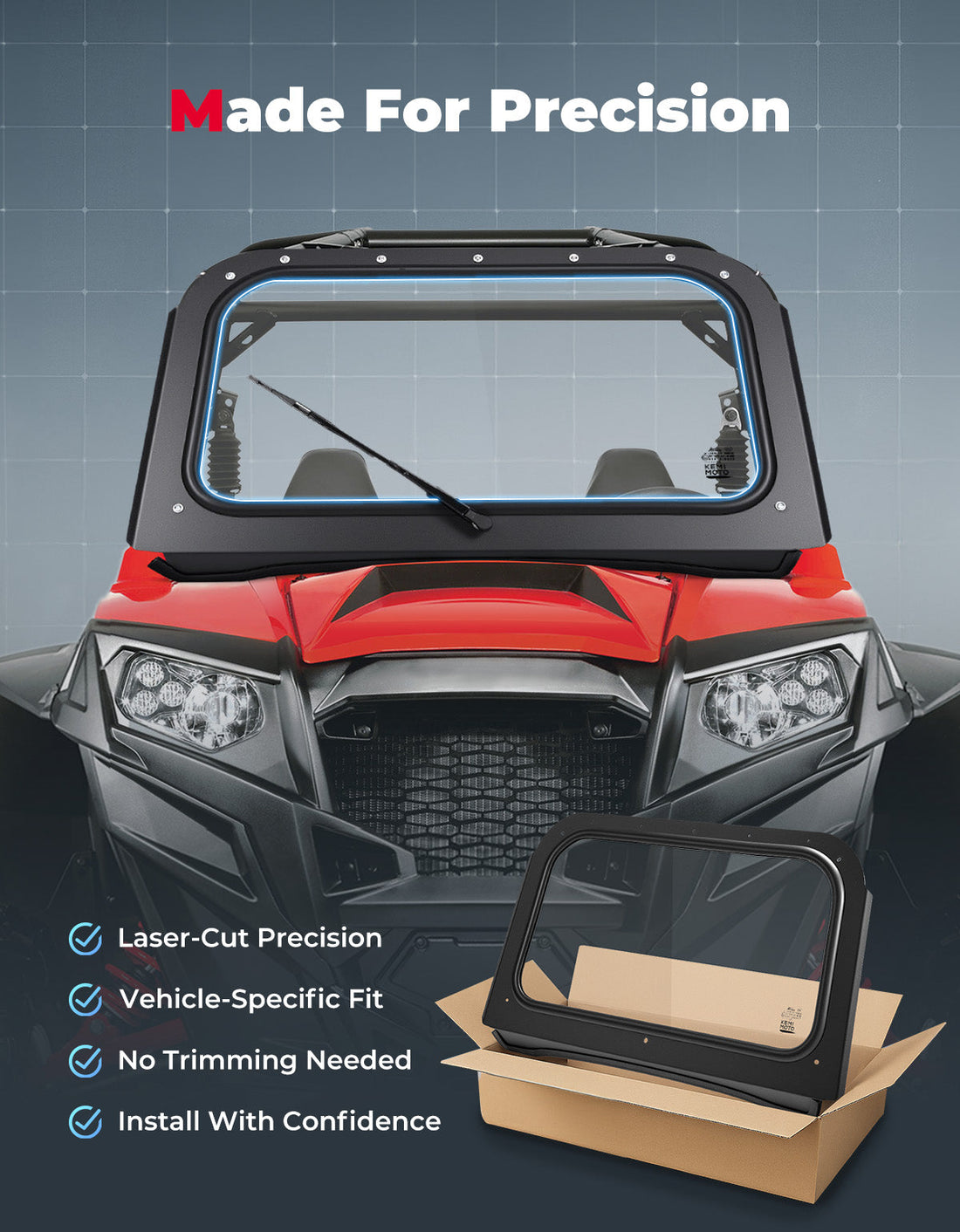 Full Front Windshield with Manual Wiper for Polaris RZR 570 / 800 / XP 900 (2008-2014) - view 2