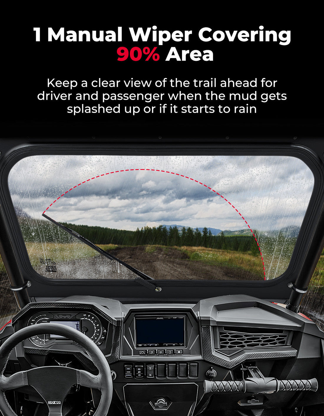 Full Front Windshield with Manual Wiper for Polaris RZR 570 / 800 / XP 900 (2008-2014) - view 7