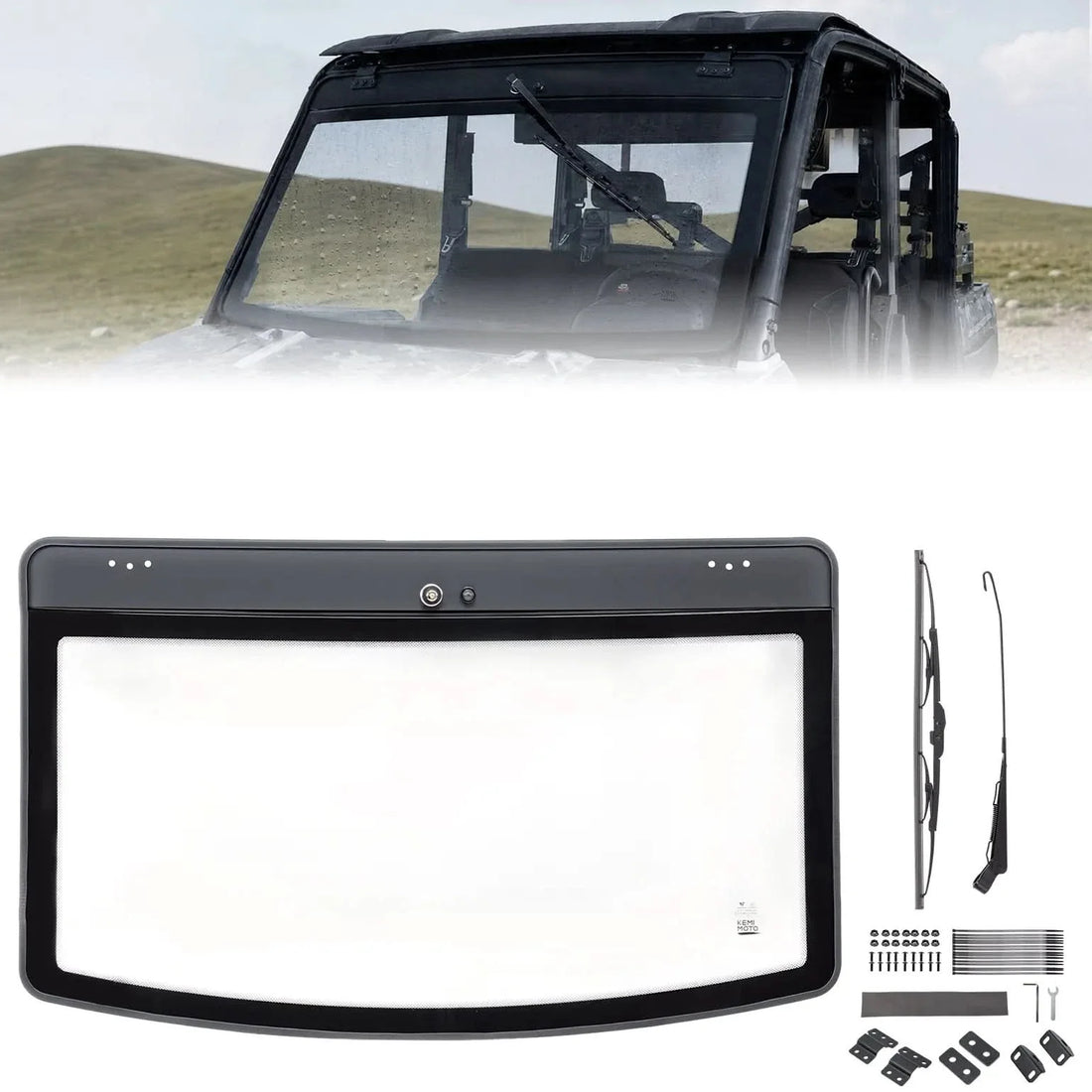 UTV 9 / 32" Glass Windshield with Trigger-Activated Electric Wiper for Polaris Ranger 1000 / XP 1000 / XP 900 & Crew 2013-2026 - view 1