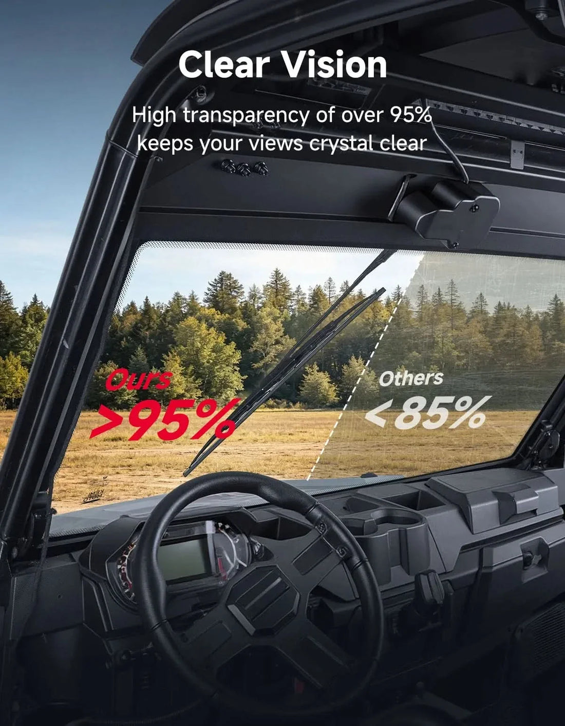 UTV 9 / 32" Glass Windshield with Trigger-Activated Electric Wiper for Polaris Ranger 1000 / XP 1000 / XP 900 & Crew 2013-2026 - view 3
