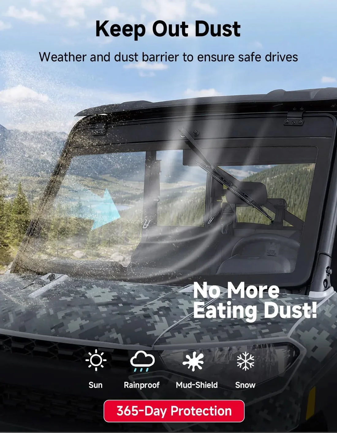 UTV 9 / 32" Glass Windshield with Trigger-Activated Electric Wiper for Polaris Ranger 1000 / XP 1000 / XP 900 & Crew 2013-2026 - view 5