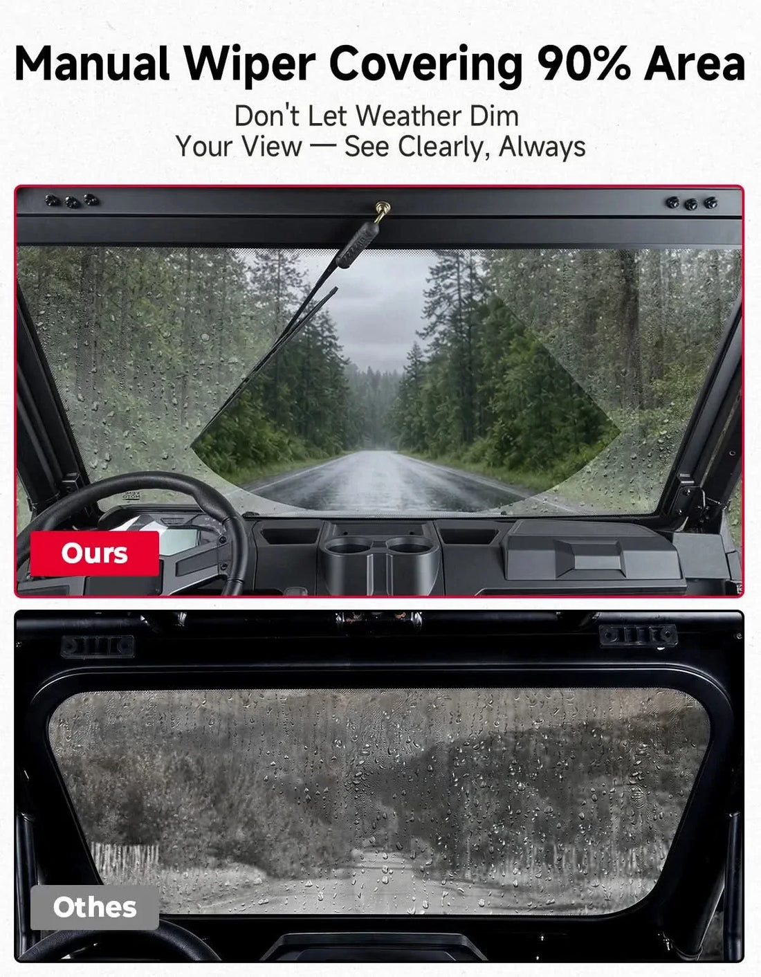 UTV 7MM Laminated Glass Windshield with Manual Wipers for Polaris Ranger 1000 / XP 1000 / 900 / XP 900 & Crew Models - view 3