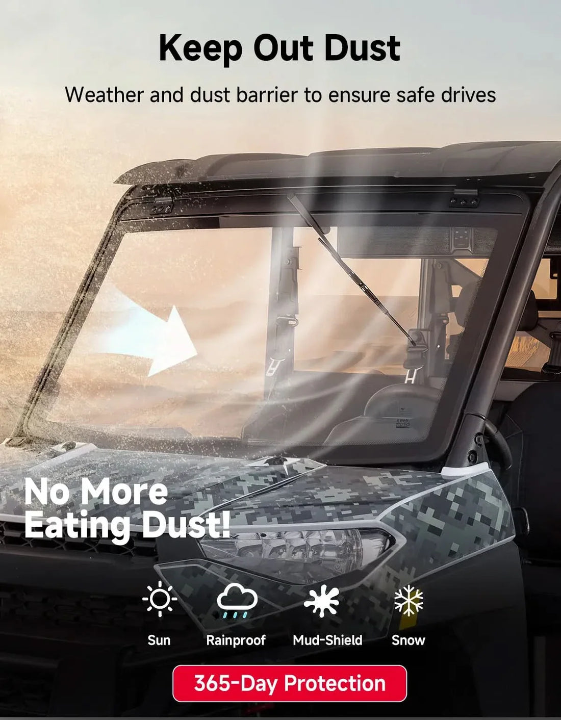 UTV 7MM Laminated Glass Windshield with Manual Wipers for Polaris Ranger 1000 / XP 1000 / 900 / XP 900 & Crew Models - view 8