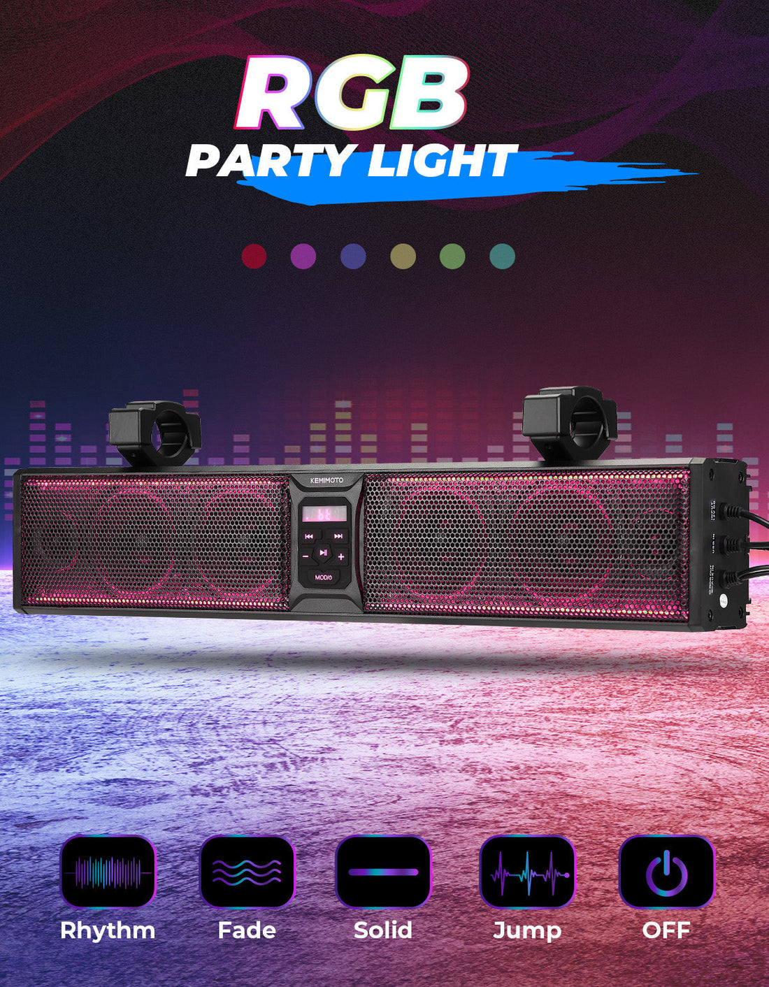 6 Speaker 26 Inch RGB Bluetooth Sound Bar for Polaris RZR / 570 / 800 / 900 / XP / 1000 / Pro - view 3
