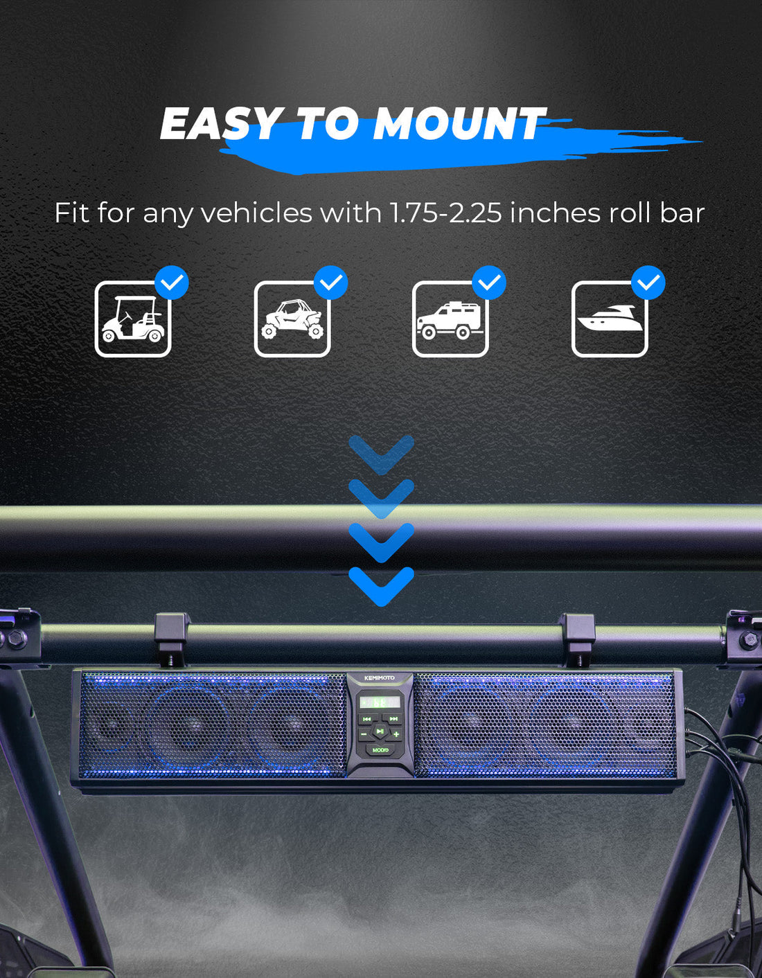 6 Speaker 26 Inch RGB Bluetooth Sound Bar for Polaris RZR / 570 / 800 / 900 / XP / 1000 / Pro - view 8
