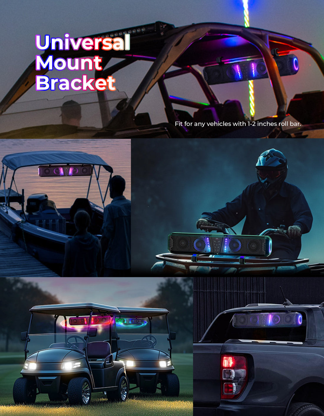 Midnight Gen1.5 Metal Sound Bar for Polaris RZR / 570 / 800 / 900 / XP / 1000 / Pro - view 7