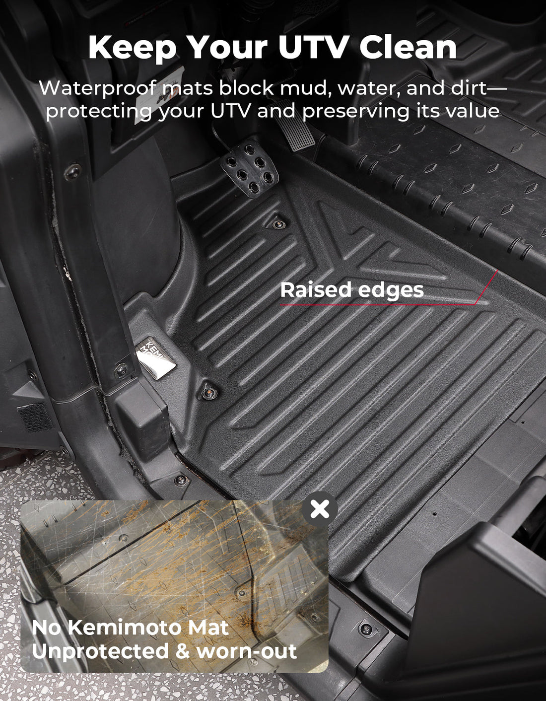 4PCS TPE Floor Mats Anti-Slip for Can-Am Defender Max HD7|8|9|10 - view 7