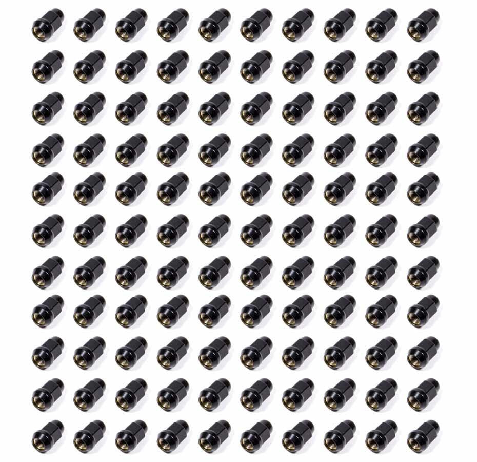 100 Lugnuts 1/2 Acorn Bulge 3/4in Hex Black - 41188BC