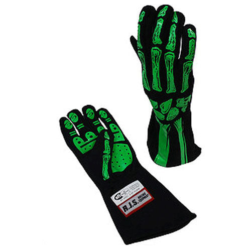 Double Layer Lime Green Skeleton Gloves Large - 600090158
