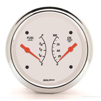 AutoMeter Gauge, Arctic White, Dual, Oil Pressure, Fuel Level, 3 3/8 in., White Face, Analog, Kit - 1313