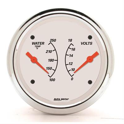AutoMeter Gauge, Arctic White, Dual, Water Temperature, 100-250 Degrees F, Voltmeter, 8-18 V, 3 3/8 - 1330