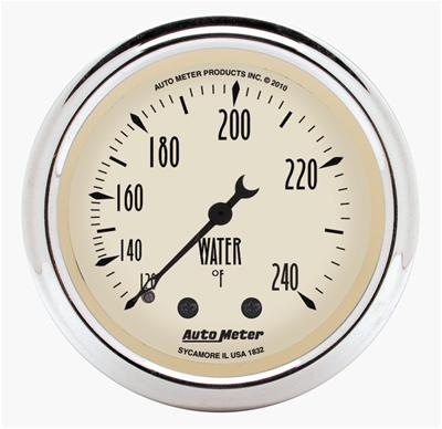 AutoMeter Gauge, Antique Beige, Water Temperature, 120-240 Degrees F, 2 1/16 in., Analog - 1832