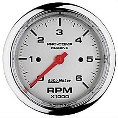 Auto Meter Marine Gauge, Pro-Comp Marine, Tachometer, 3 3/8 in., 0-6,000 rpm, Full Sweep, Silver - 20075235