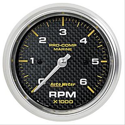 Auto Meter Marine Gauge, Pro-Comp Marine, Tachometer, 3 3/8 in., 0-6,000 rpm, Full Sweep, Carbon - 20075240