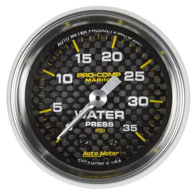 Auto Meter Marine Gauge, Pro-Comp Marine, Water Presure, 2 1/16 in., 0-35 psi, Full Sweep, Carbon - 20077240