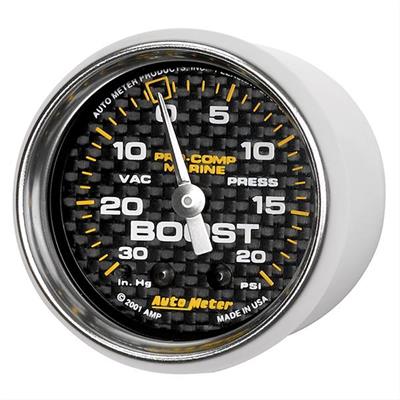 Auto Meter Marine Gauges, Pro-Comp Marine Carbon Fiber Analog Gauges, Boost/Vacuum, 30 in. Hg/20 - 20077440