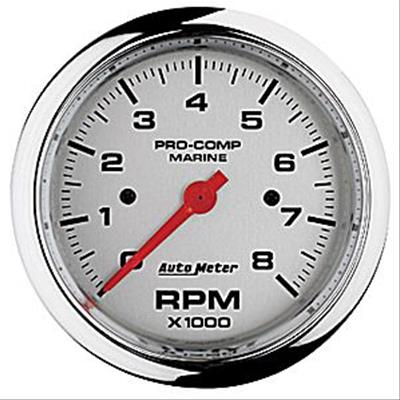 Auto Meter Marine Gauges, Pro-Comp Marine Tachometer Gauges, Analog, 0-8,000 rpm, 3 3/8 in., Silver - 20077935