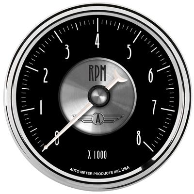 AutoMeter Tachometer, Prestige, 0-8,000 rpm., 3 3/8 in. Diameter, Black Face, Analog, Electrical - 2096