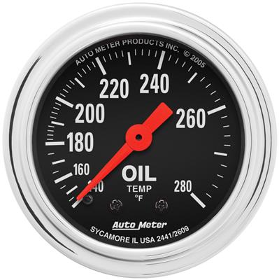 AutoMeter Gauge, Traditional Chrome, Oil Temperature, 140-280 Degrees F, 2 1/16 in., Analog - 2441