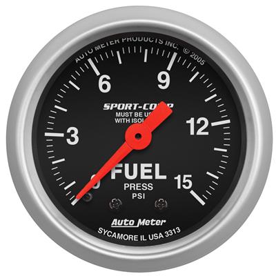 AutoMeter Gauge, Sport-Comp, Fuel Pressure, 0-15 psi, 2 1/16 in., Analog, Mechanical, Each - 3313