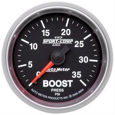 AutoMeter Gauge, Sport-Comp II, Boost Pressure, 0-35 psi, 2 1/16 in., Analog, Mechanical, Each - 3604