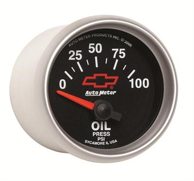 AutoMeter Gauge, Sport-Comp II, Chevy Red Bowtie Emblem, Oil Pressure, 0-100 psi, 2 1/16 in. - 362700406