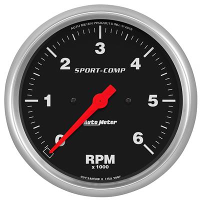 AutoMeter Gauges, Sport-Comp Series Tachometers, Analog, 0-6,000 rpm, 5 in. Diameter, Black Face - 3997