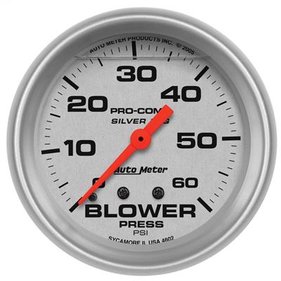 AutoMeter Gauge, Pro-Comp, Silver Face, Blower Pressure, 0-60 psi, 2 5/8 in., Analog, Mechanical - 4602