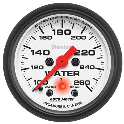 AutoMeter Gauge, Phantom, Water Tempurature, 2 1/16 in., 100-260 degrees F, Full Sweep, White Face - 5754