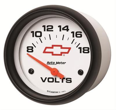 AutoMeter Gauge, Phantom, Chevy Bowtie Emblem, Voltmeter, 8-18 V, 2 5/8 in., Analog, Electrical - 589100406