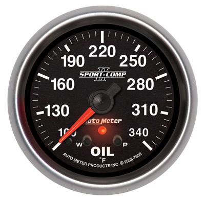 AutoMeter Gauge, Sport-Comp II, Oil Temperature, 140-340 Degrees F, 2 5/8 in., Black Face, Analog - 7656