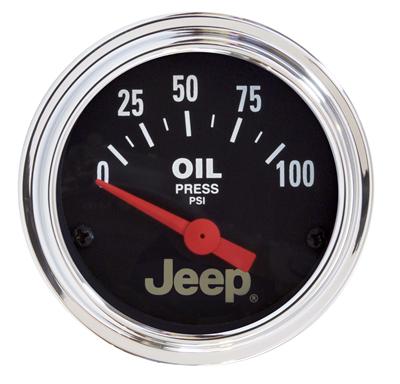 AutoMeter Gauge, Jeep Logo, Oil Pressure, 0-100 psi, 2 1/16 in., Analog, Electrical, Each - 880240