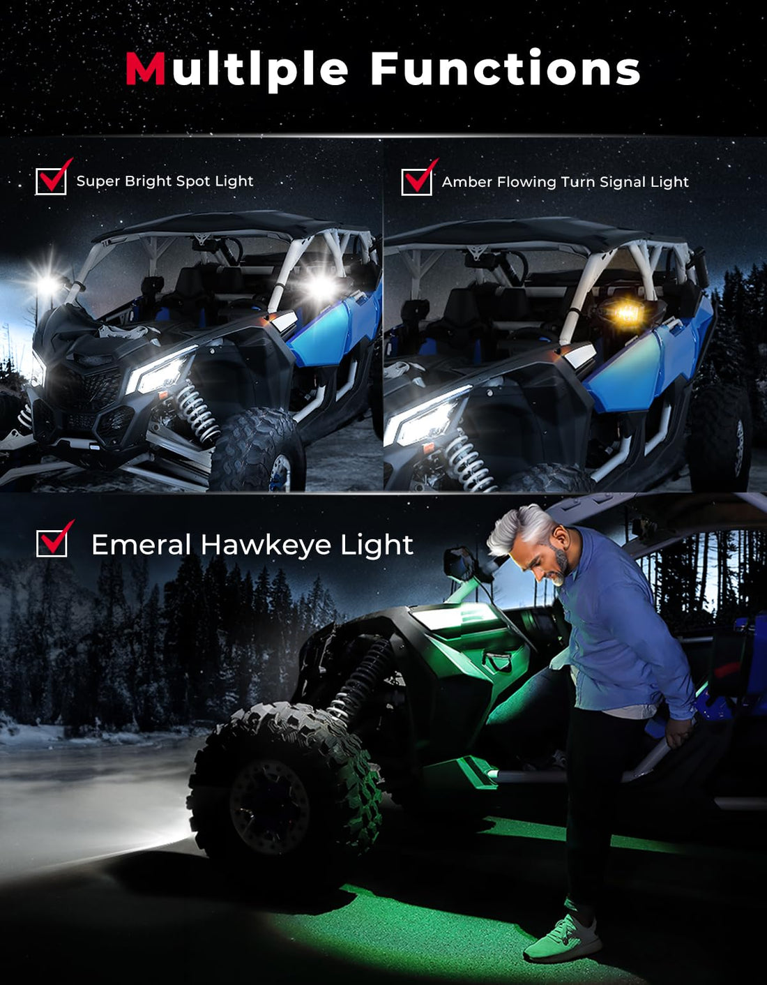 UTV LED Lighted Side Mirrors with Flowing Turn Signal for Polaris RZR PRO R /4 - view 2