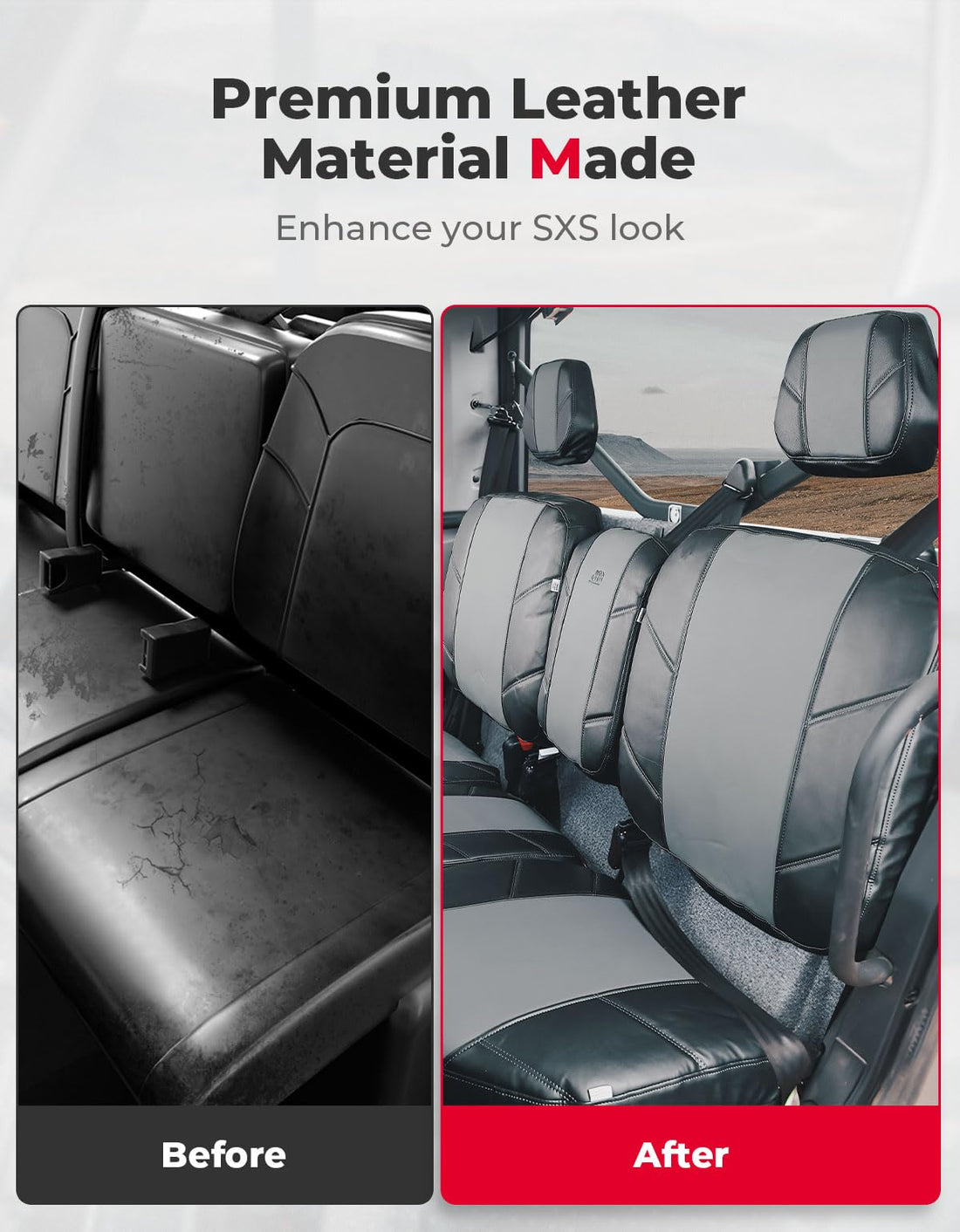 Split Bench Seat Covers Leather for Can-Am Defender HD10|9|8|7 - view 2