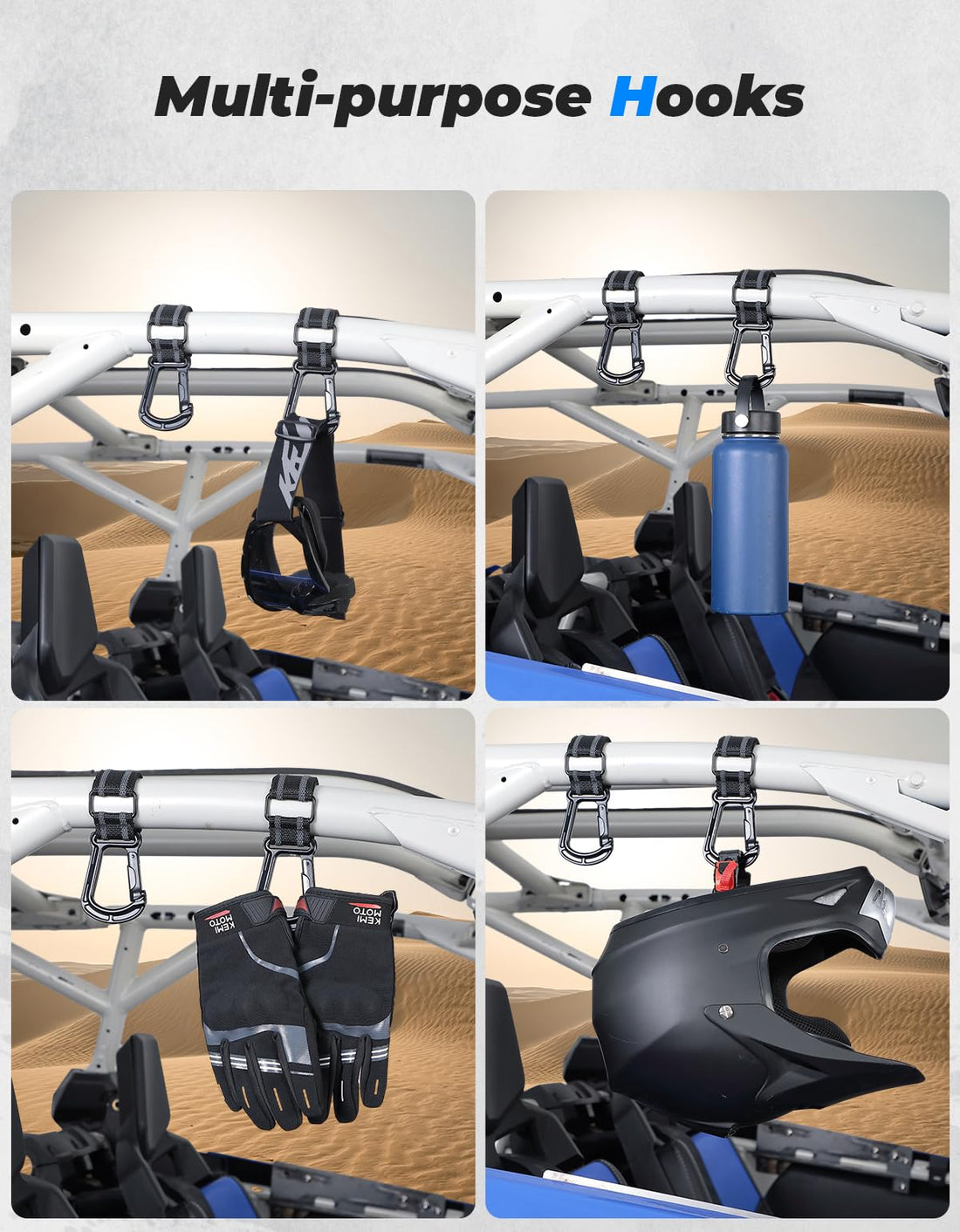 2 pcs UTV Helmet Hanger Hook fits 1.5" -2.0" Roll Bar for Polaris RZR, Can Am - view 2