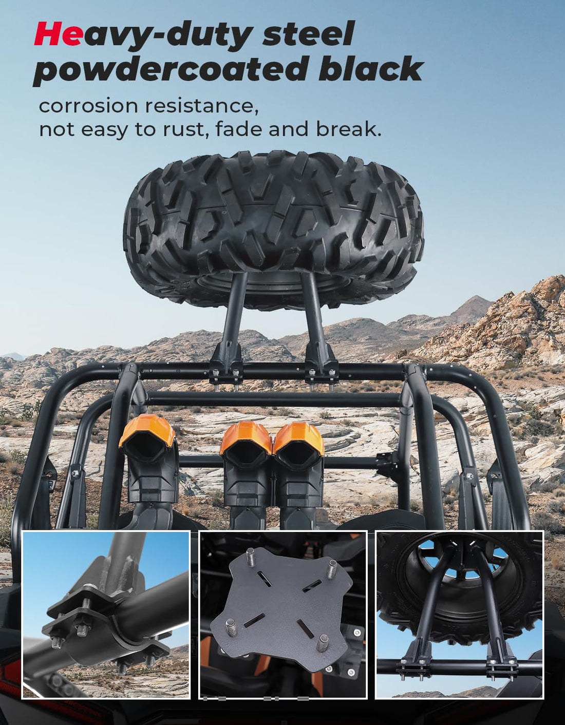 UTV Spare Tire Carrier for 1.5''-2'' Roll Cage for Polaris RZR, Kawasaki Mule - view 3