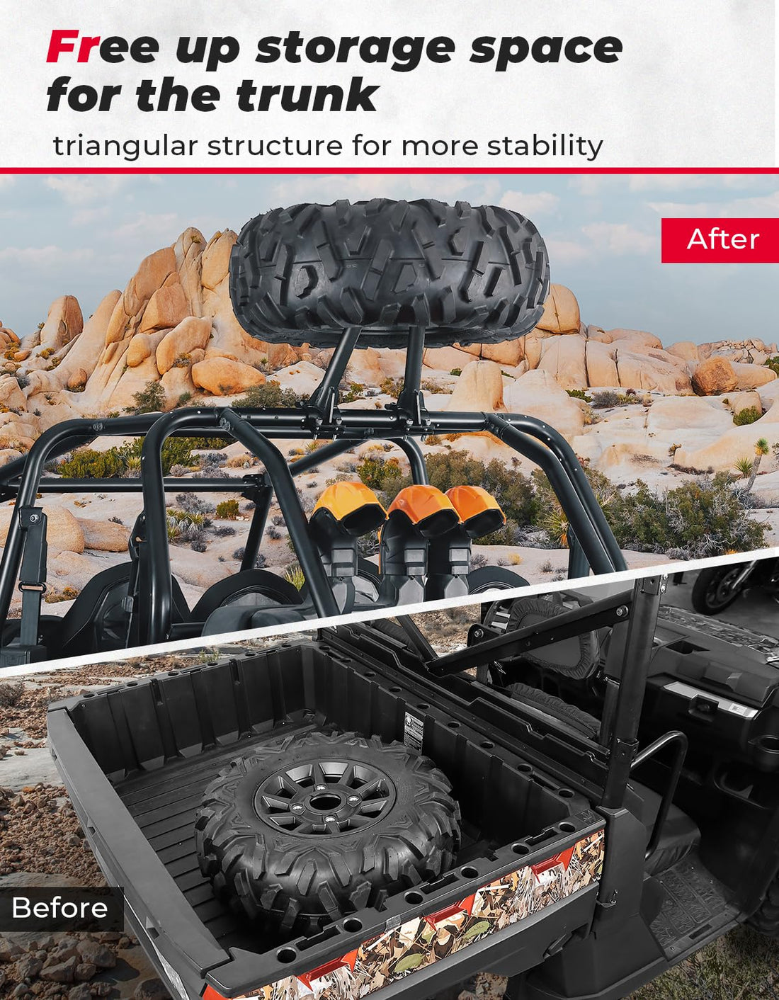 UTV Spare Tire Carrier for 1.5''-2'' Roll Cage for Polaris RZR, Kawasaki Mule - view 4