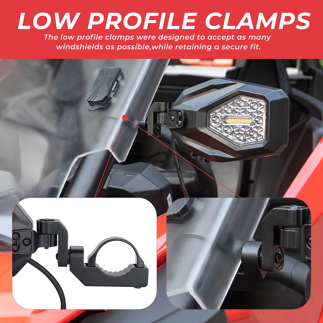 UTV LED Lighted Side Mirrors with Flowing Turn Signal for Polaris RZR PRO R /4 - view 4