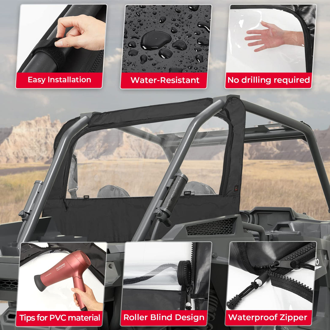 Soft Rear Windshield for Polaris RZR XP 1000 /4 2014-2023 - view 4