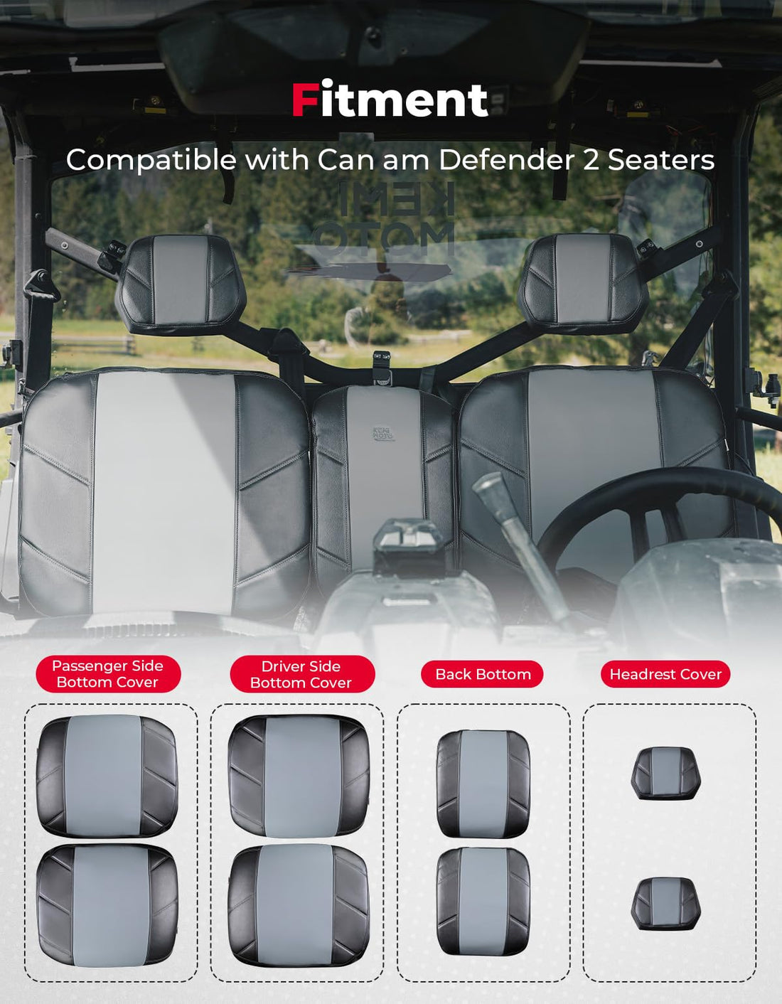 Split Bench Seat Covers Leather for Can-Am Defender HD10|9|8|7 - view 5