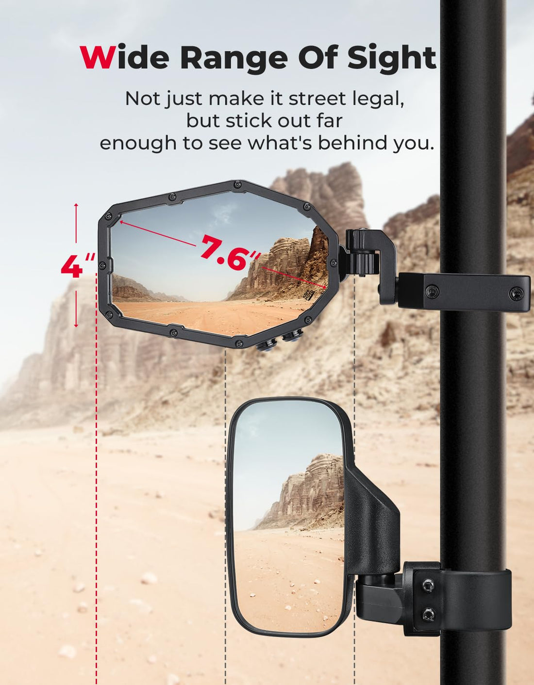 UTV LED Lighted Side Mirrors with Flowing Turn Signal for Polaris RZR PRO R /4 - view 6